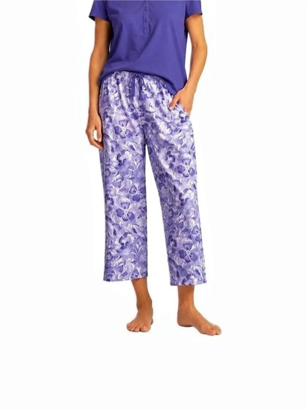 Karen Neuburger Floral 100% Cotton Pajama 2 Piece Set in Purple
